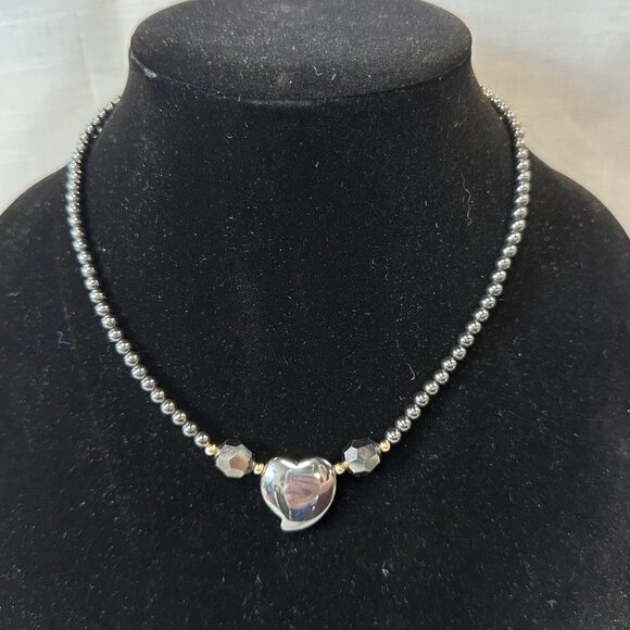 Vintage Hematite Heart Beaded Necklace - Picture 2 of 13